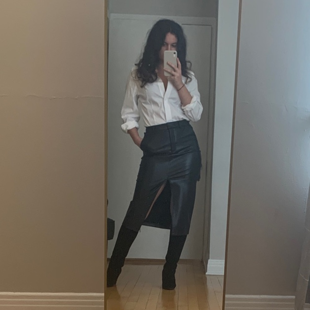 Black Faux Leather Midi Skirt